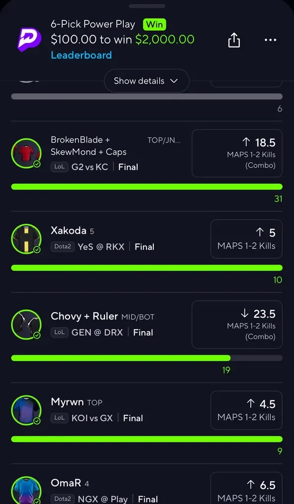 Member winning slip